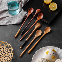 Cuillère à mélanger en bois de style japonais avec fil, cuillère à mélanger pour la cuisine, cuillère à café/miel à poignée ronde en bois 20x3cm