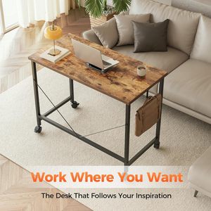 Movable <b>computer</b> <b>desk</b> with casters, suitable for home and small apartments, stylish modern minimalist writing <b>desk</b> - Product Image 4