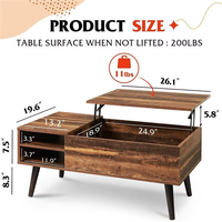 Table basse relevable pliable à hauteur réglable, modèle 2025, vente en gros, mobilier de salon moderne en bois de haute qualité