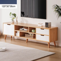 Meuble TV et Table Basse Modernes Simples de Style Nordique en Bois pour Petit Appartement, Combinaison avec Fonction Télescopique