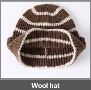 Bonnet <span class=keywords><strong>en</strong></span> tricot 100% <span class=keywords><strong>laine</strong></span>, chaud pour l'hiver, <span class=keywords><strong>à</strong></span> rayures, avec cache-<span class=keywords><strong>cou</strong></span> - Product Image 3