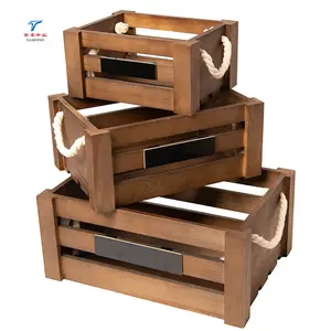Custom Rustic Nesting Storage Box Wine Fruit Crates Wood with Handle for Display Decoration