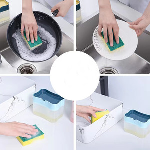 Boîte éponge en plastique 2 en 1 avec distributeur <span class=keywords><strong>de</strong></span> savon Distributeur <span class=keywords><strong>de</strong></span> savon à double couche Porte-éponge pour <span class=keywords><strong>cuisine</strong></span> - Product Image 4
