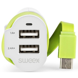 Chargeur de voiture Sweex 2xUSB USB-C 6A Blanc Vert - Product Image 1