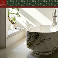 Baignoire ovale autoportante en marbre doré GOLDKING pour penthouse de luxe, rebord sculpté, OEM, alignement des veines CNC, poli
