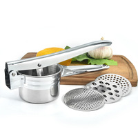 Roestvrijstalen 4-delige zware handmatige multifunctionele aardappelstamper/pureepers voor gladde aardappelpuree, groenten en fruit