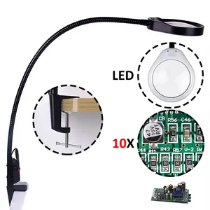 読書拡大鏡デスクトップクリップ拡大鏡ランプ照明10/20X光学拡大鏡トップ調光可能LEDランプ工業製造