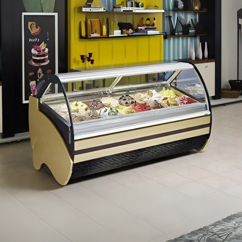 Hot Selling Commercial Glass Material Ice Cream Display Showcase Freezer Gelato Display Cabinet Fridge Allair Cooling System