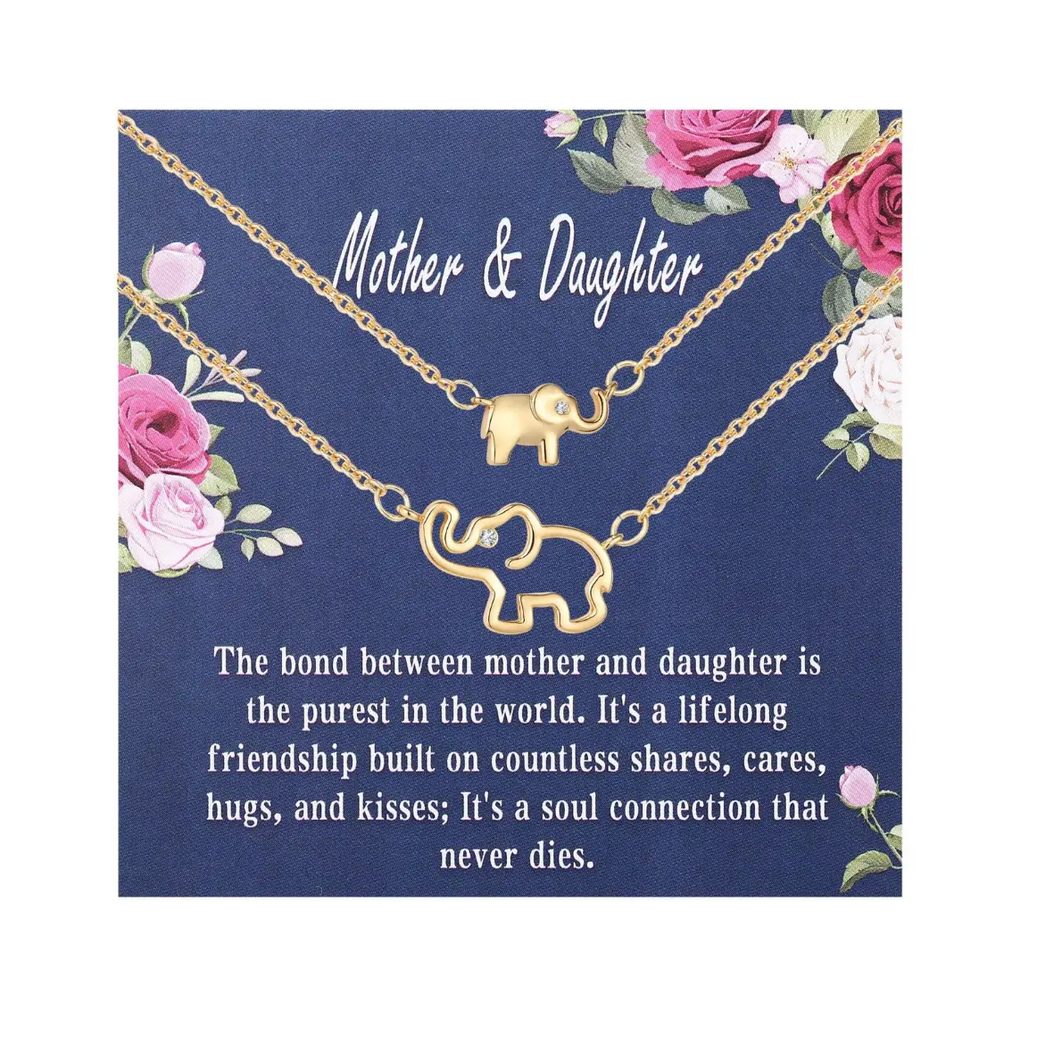 Neuankömmling Gold Silber Einfache Muttertag Geschenk Mutter Tochter Mutter Elefant Halskette Set für Frauen