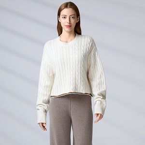 Custom LOGO Long Sleeve Knitwear Ladies Oversized <b>Jumper</b> Winter Knitted Top Women Cable <b>Pullover</b> Sweater - Product Image 4