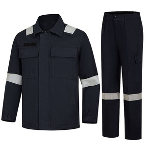 Manches longues coton réfléchissant porter sécurité haute visibilité vêtements <span class=keywords><strong>de</strong></span> <span class=keywords><strong>travail</strong></span> pour hommes 2 pièces bleu marine boutonné chemises et pantalons <span class=keywords><strong>de</strong></span> <span class=keywords><strong>travail</strong></span> - Product Image 1