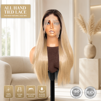 Perruque complète Senmu Beauty en fibre Futura brun clair, entièrement nouée à la main, pré-épilée, lisse et soyeuse, sans colle, avec une ligne de cheveux naturelle