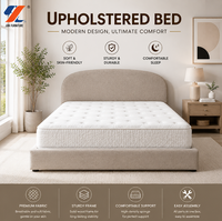 Lit plateforme capitonné minimaliste de luxe avec tête de lit arrondie élégante, cadre de lit en tissu doux, mobilier de chambre contemporain