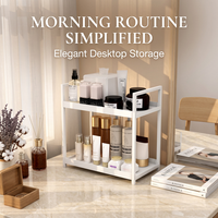 Étagère de rangement de bureau à 2 niveaux en acier au carbone avec poignée de transport, support de rangement pour coiffeuse et comptoir de salle de bain, organisation domestique