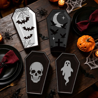 Assiettes jetables d'Halloween en forme de cercueil, chauve-souris, fantôme, squelette – Plateaux étanches, résistants à l'huile, biodégradables pour fêtes