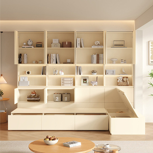 Sofá de Almacenamiento Minimalista de Madera XHA con Estantería Integrada, Mueble de Sala de Estar Montado en la Pared, Diseño Multifuncional - Product Image 4