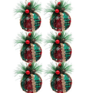 Bolas de Navidad de Espuma Envueltas en Tela a Cuadros Negros, Blancos y Rojos, de 6 cm y 8 cm, Adornos Colgantes para Árbol de Navidad - Product Image 2