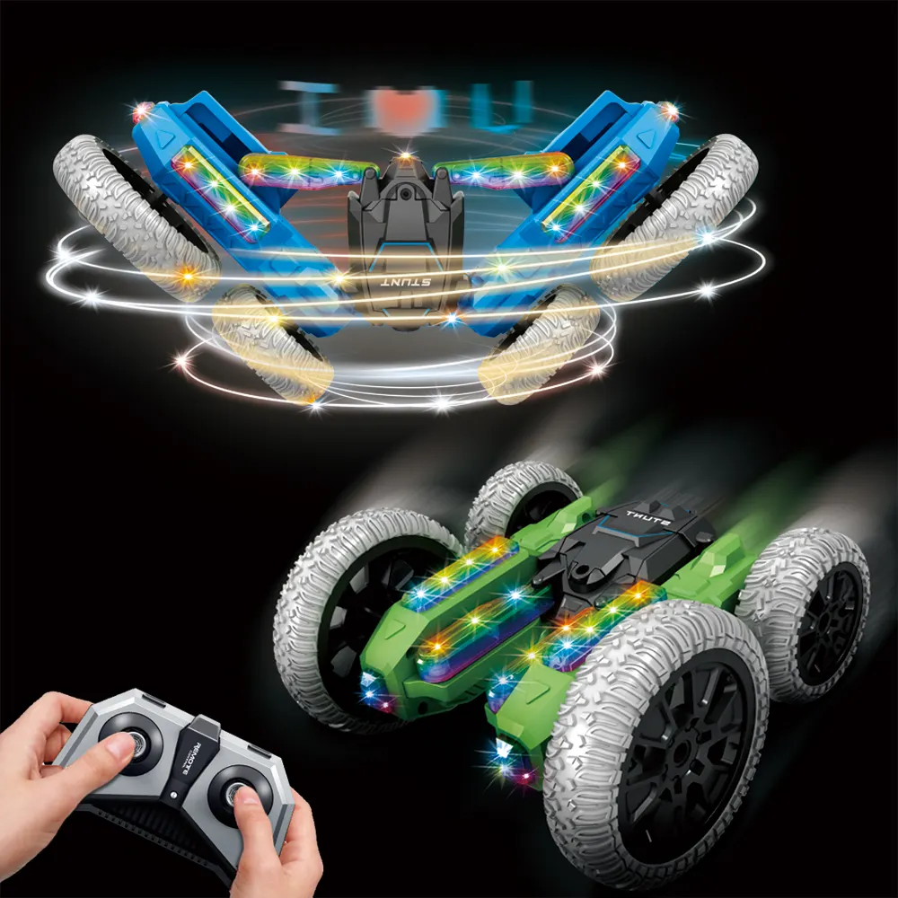 All Terrain Tire Off-Road Stunt Toy , Remote Control 4WD Double Sided RC Car ,360 Flip & LED Rotation to Display Different Font