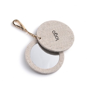OEM Private Label Custom Logo Round Makeup Fabric Mini Portable <b>Mirror</b> With Keychain - Product Image 4