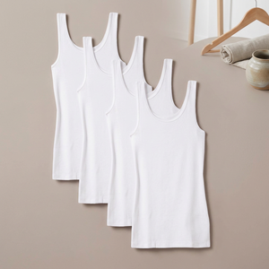 Camisetas sin mangas blancas para mujer, de punto, cuello redondo, algodón, transpirables, longitud regular, paquete de 4, más vendidas. - Product Image 3