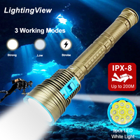 Lampe de plongée à lumière blanche ultra-lumineuse, 9 LED, boîtier métallique, lanterne de plongée sous-marine pour la pêche sous-marine, le camping et la randonnée