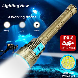 Linterna de Buceo con Luz Blanca Ultra Brillante, 9 Luces LED, Carcasa Metálica, Lámpara para Pesca Submarina, Camping y Senderismo - Product Image 2