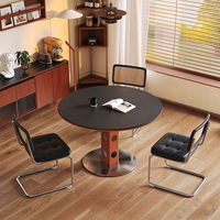 Table à manger ronde moderne en pierre frittée de style nordique, base en piédestal noir, petite table à manger, meubles de cuisine et de restaurant