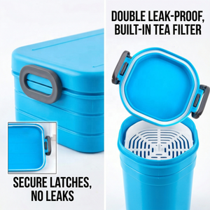 Ensemble boîte bento et bouteille à double boucle scellée sans BPA - Contenant repas micro-ondable anti-fuite avec compartiment intérieur amovible - Product Image 3