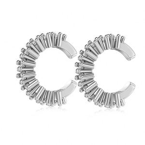 Dylam Lightly Luxury S925 Silver Rhodium 18K Gold Plated Fine Fashion Eternity 5A Cubic Zirconia C Shape <b>Cuff</b> <b>Earrings</b> for Women - Product Image 1