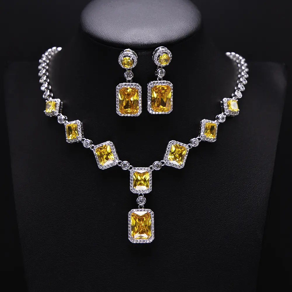 Luxury bridal necklace jewelry set 18k gold plated Wedding jewelry set cubic zirconia jewelry set bridal