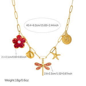 European American <b>Light</b> Luxury Gold Plated Stainless Steel Pendant Necklace With Flower Dragonfly Starfish <b>Shell</b> Charm - Product Image 4
