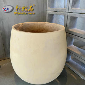 Maceta Redonda Grande de Cemento, Estilo Piedra Mágica, para Interiores y Exteriores - Product Image 4