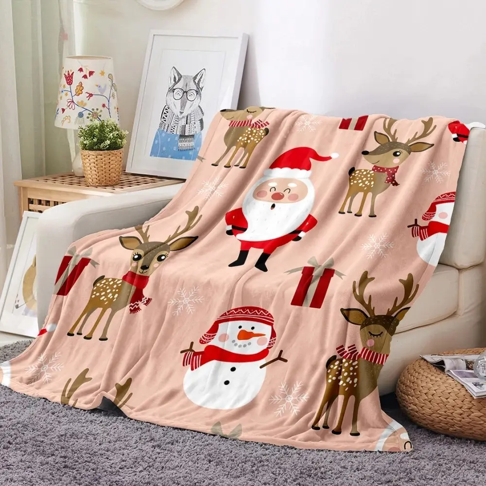 Wholesale Winter Warm Fleece Print Blanket Oversized Plush Throw Christmas Flannel blanket