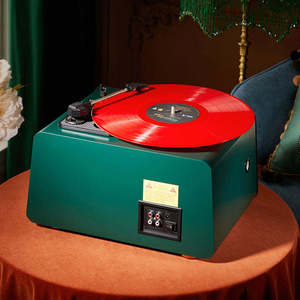 Tocadiscos clásico con acabado de madera, gramófono de estilo retro para decoración de fiestas en casa, sistema de altavoces estéreo para regalo. - Product Image 4