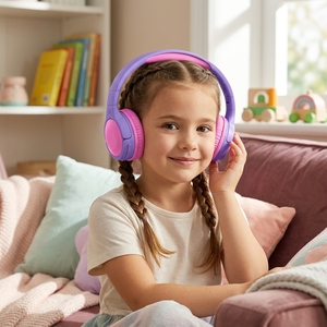 Cuffie Wireless/Cablate per Bambini con Imbottitura Super Morbida e Fascia Senza Pressione, Leggere, per Lunghi Viaggi in Auto e <span class=keywords><strong>Lezioni</strong></span> <span class=keywords><strong>Online</strong></span>, Rosse - Product Image 3