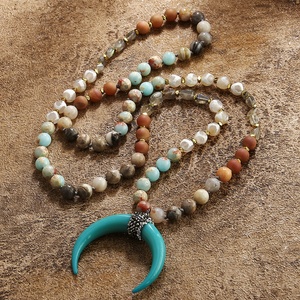<span class=keywords><strong>Collier</strong></span> ethnique bohème pour femmes occidentales, pierre naturelle hématite, nœud, <span class=keywords><strong>collier</strong></span> en résine, strass, pendentif <span class=keywords><strong>lune</strong></span> croissante - Product Image 2