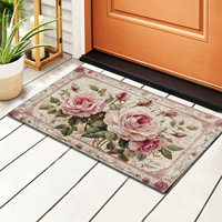 Alfombra de Entrada Kongyu Home Textiles con Estampado de Rosas Rosadas Vintage, Estilo Shabby Chic, Antideslizante, para Puerta Principal, Diseño Botánico Rústico