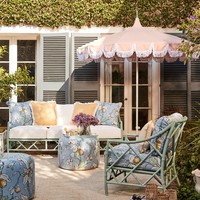 Parasol de plage extérieur moderne de luxe portable avec pompons, logo personnalisé, design gratuit, 8 pieds, en pongee 190T, manuel, droit, pour voyage