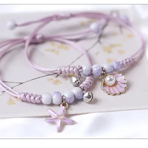 Verano hecho a mano playa con cuentas pareja pulsera mujer hermosa estrella de mar cuerda encanto pulsera para niña joyería regalo