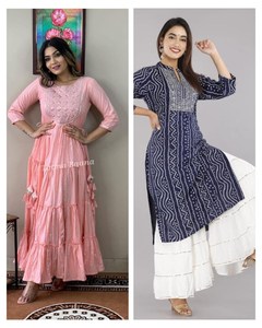 Kurti พิมพ์ลายสวยงามพร้อมกางเกงและชุด Dupatta สำหรับผู้หญิงและเด็กผู้หญิงอินเดีย Kurti Plazo ข้อเสนอพิเศษ Combo Readymad - Product Image 4