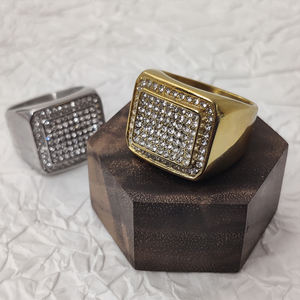 Grosir Cincin Hip Hop Punk baru tren <span class=keywords><strong>Titanium</strong></span> 18K berlapis emas berlian penuh baja tahan karat pria cincin kustom MRD015 - Product Image 2