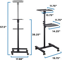 Support de projecteur mobile, chariot de présentation et chariot à roulettes réglable en hauteur pour ordinateur portable et projecteur, noir