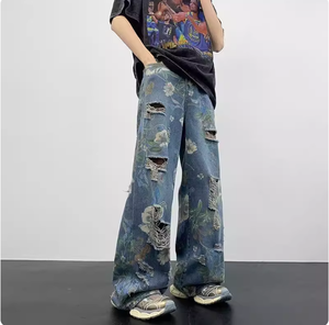 กางเกงยีนส์ทรงตรงกลางผ้าเดนิมทอลายทึบแบบขาดๆ ลุควินเทจสไตล์ฮิปฮอป <span class=keywords><strong>JL</strong></span> สำหรับผู้ชาย ทรงหลวม ใส่สบาย แห้งเร็ว เหมาะสำหรับฤดูร้อน - Product Image 3