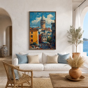 Dipinto a Olio Fatto a Mano della <span class=keywords><strong>Torre</strong></span> <span class=keywords><strong>di</strong></span> <span class=keywords><strong>Galata</strong></span>, Paesaggio Urbano <span class=keywords><strong>di</strong></span> <span class=keywords><strong>Istanbul</strong></span> in Stile Van Gogh, Texture Pesante Impasto su Tela, Arte Murale Personalizzata - Product Image 5