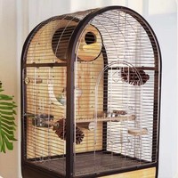 Cage à oiseaux Guanghe de haute qualité, DIY, luxe, grande taille, intérieur en acier inoxydable, bois massif, ronde, écologique, durable, pour perroquets