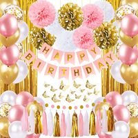 Décorations de fête d'anniversaire rose doré HAWIN pour femmes, bannière Joyeux Anniversaire, rideaux muraux papillons, guirlande à pois circulaires en papier de soie