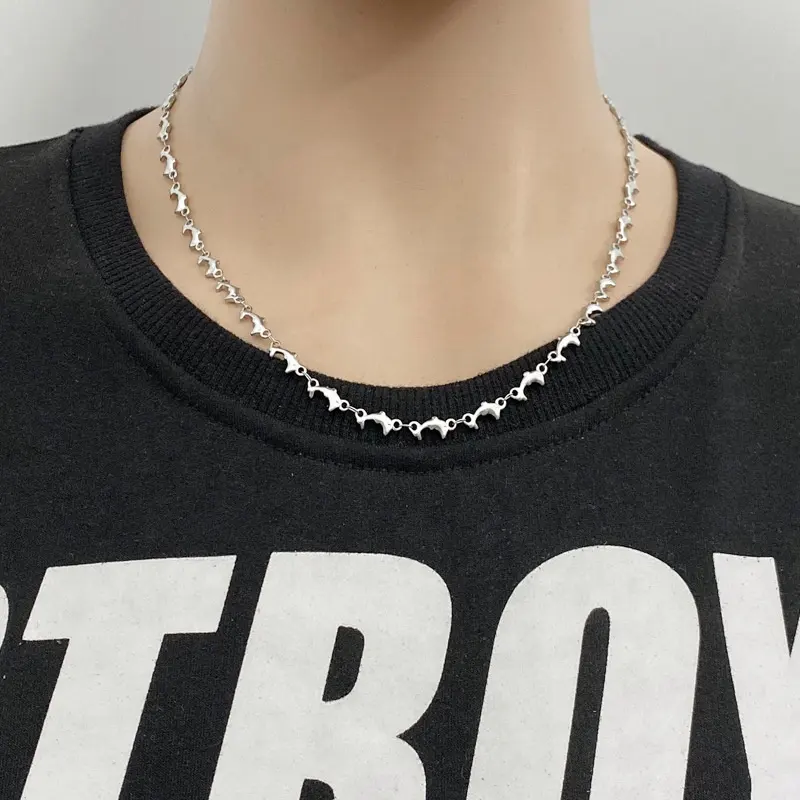 Groothandel Heren Sieraden Mode Hiphop Punk Dolfijn Liefde Bot Spoor Slot Vlam Metalen Ketting Voor Mannen