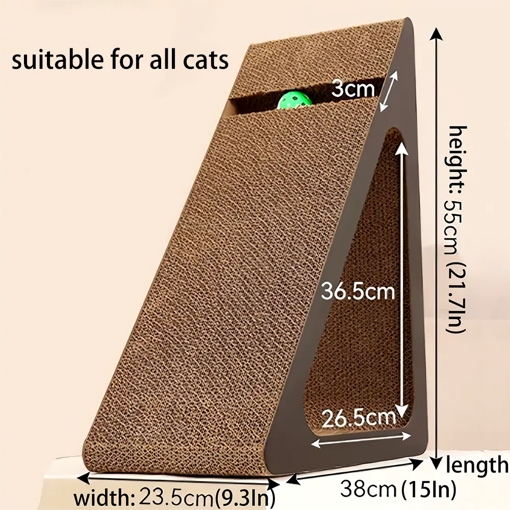 PETCHEER Extra Large Wear-resistant and Corrugated Paper Triangle Vertical Claw Pillar Cat Scratcher with Toy Balls