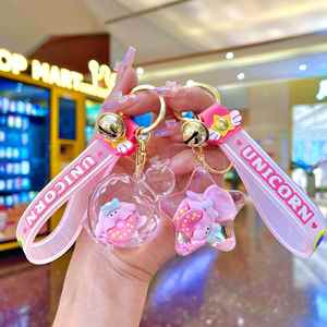 New Cute <b>Key</b> <b>Chain</b> Ring Creative Filled Liquid Oil Quicksand Floating Bag Pendant Donuts Liquid Keychain - Product Image 5