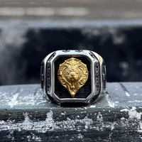 Bague Tempusort en acier inoxydable plaqué or vintage avec tête de lion pour homme, idéale pour les fêtes et les anniversaires - Vente en gros de bijoux de mode